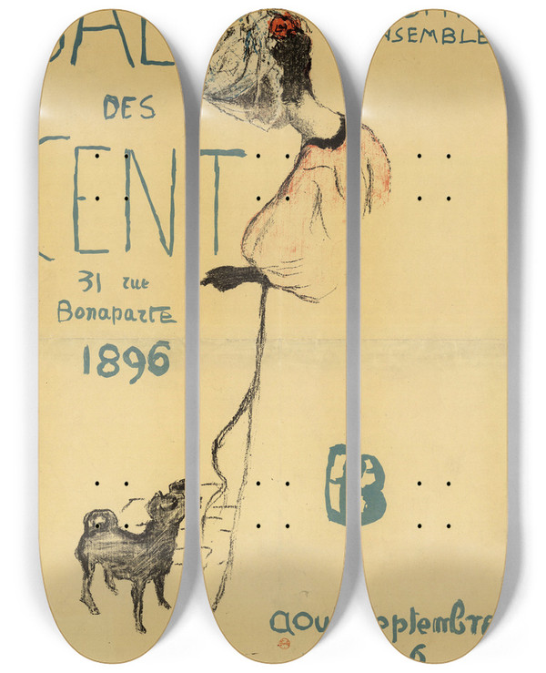 Triptych art skateboard deck of Pierre Bonnard Salon Des Cent by Pierre Bonnard (1867-1947)