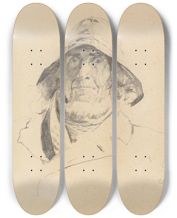 Triptych art skateboard deck of Christian Krohg The Pilot Per Sand by Christian Krohg (1852-1925)