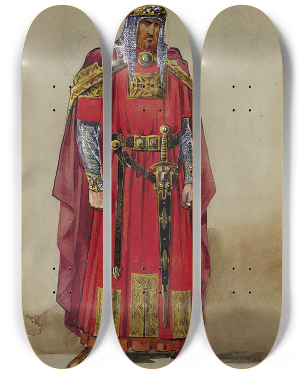 Triptych art skateboard deck of Lon Bakst Medieval Prince by Leon Bakst (1866-1924)