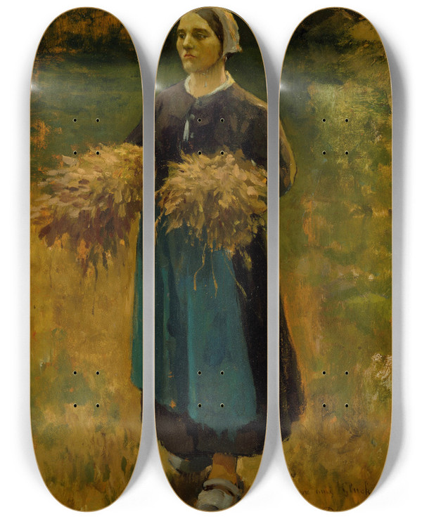Triptych art skateboard deck of Jules Breton The Gleaner by Jules Breton (1827-1906)