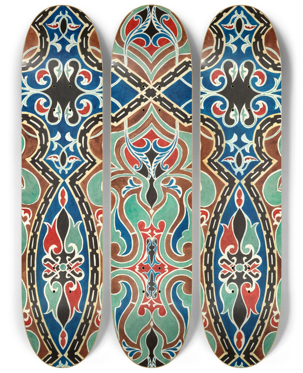 Triptych art skateboard deck of Elizabeth A Nedwill Arabian Ornament by Elizabeth A Nedwill (19-)