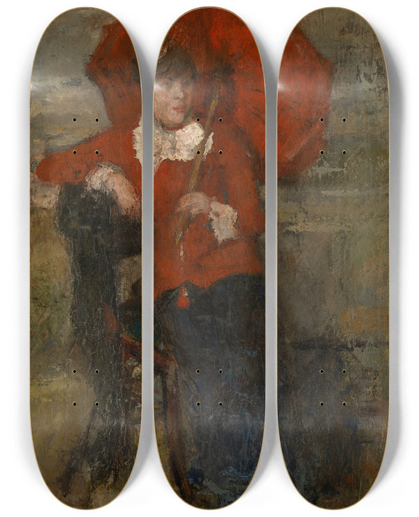 Triptych art skateboard deck of James Ensor Lady With Red Parasol by James Ensor (1860-1949)