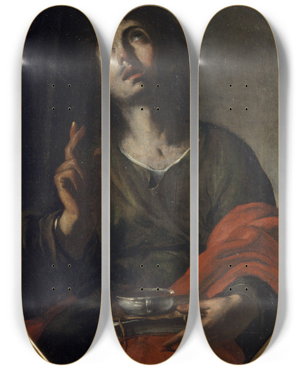 Triptych art skateboard deck of Bernardo Cavallino Saint John The Evangelist by Bernardo Cavallino (1616-1656)
