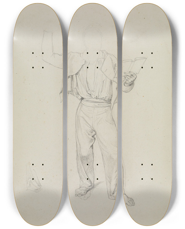 Triptych art skateboard deck of Friedrich Mosbrugger  Studie Zum Improvisator by Friedrich Mosbrugger (1804-1830)