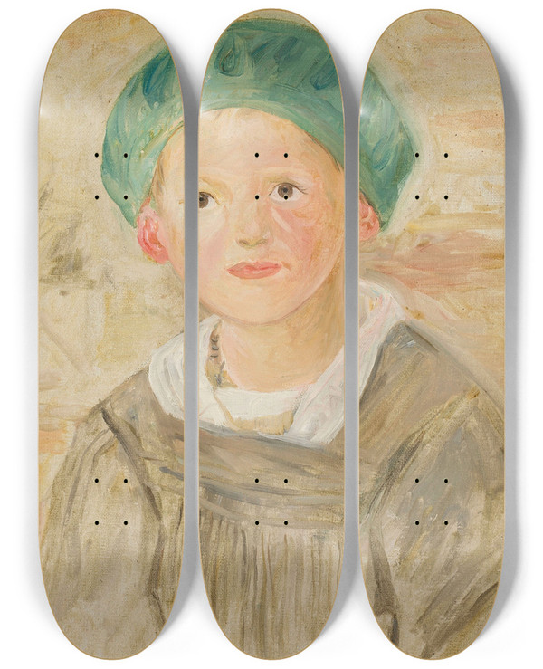 Triptych art skateboard deck of Tadeusz Makowski Boy In A Green Cap by Tadeusz Makowski (1882-1932)