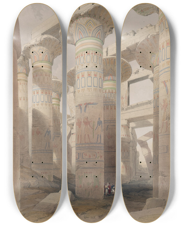 Triptych art skateboard deck of David Roberts Karnac Karnak Nov 29Th 1838_2 by David Roberts (1796-1864)