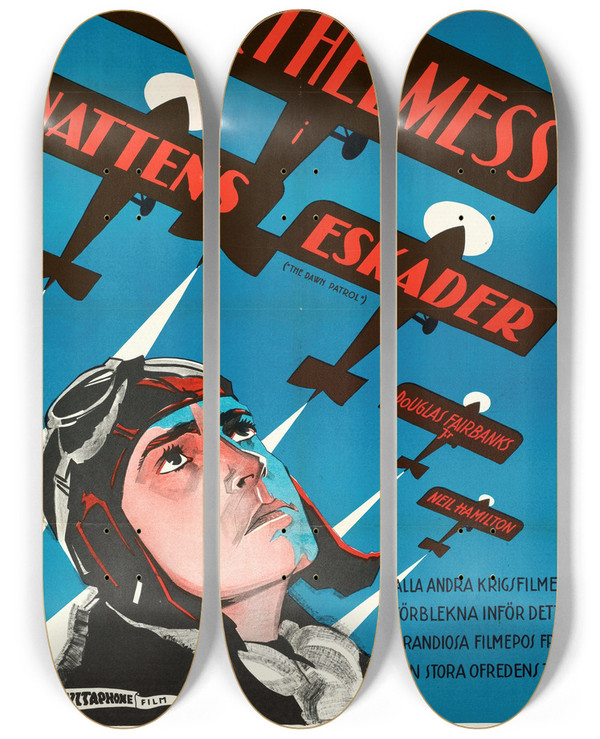 Triptych art skateboard deck of Eric Rohman The Dawn Patrol by Eric Rohman (1891-1949)