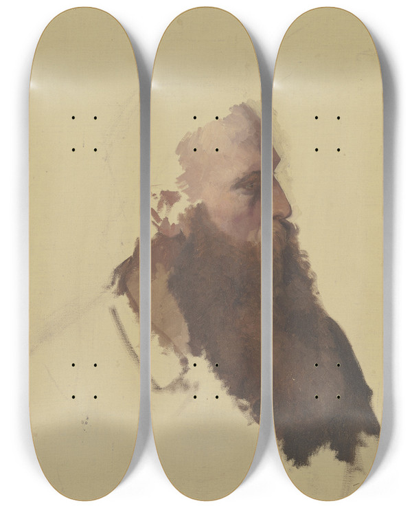Triptych art skateboard deck of Theodor Horschelt Bildnis Eines Brtigen Tscherkessen by Theodor Horschelt
