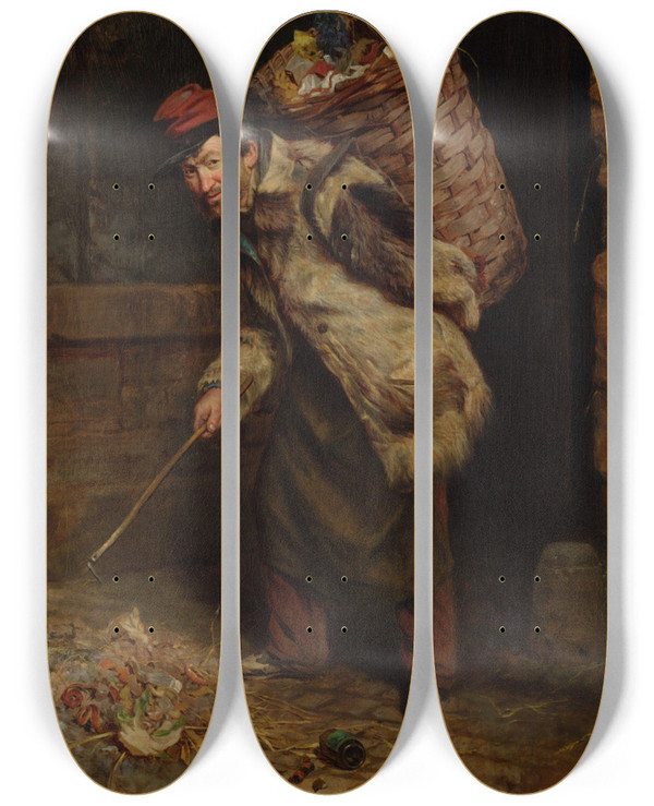 Triptych art skateboard deck of Thomas Waterman Wood Rag Picker by Thomas Waterman Wood (1823-1903)