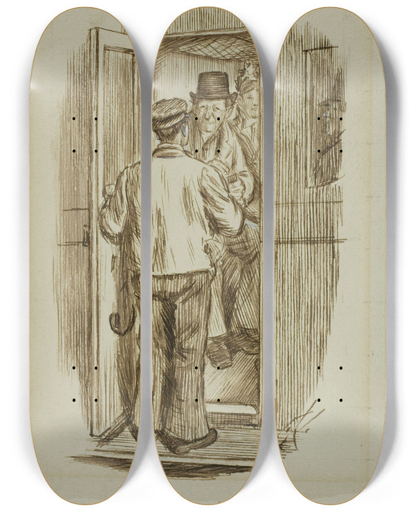Triptych art skateboard deck of Charles Samuel Keene Cannie by Charles Samuel Keene (1823-1891)