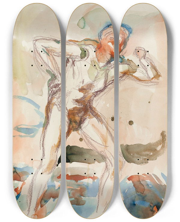 Triptych art skateboard deck of Edvard Munch Stende Akt_1 by Edvard Munch (1863-1944)