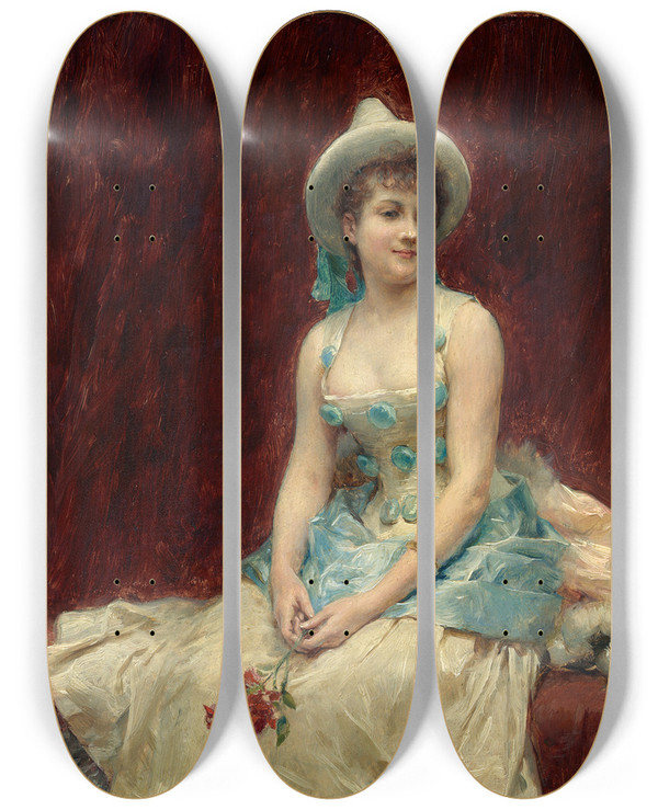 Triptych art skateboard deck of Daniel Hernndez Morillo Pierrette by Daniel Hernandez Morillo (1856-1932)