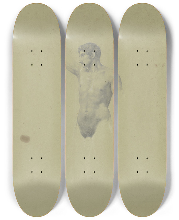 Triptych art skateboard deck of Eugen Eduard Schffer Male Nude by Eugen Eduard Schaffer (1802-1871)