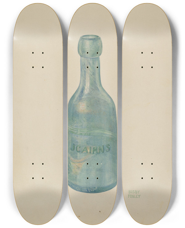 Triptych art skateboard deck of Bisby Finley Glass Soda Bottle by Bisby Finley
