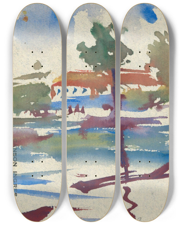 Triptych art skateboard deck of Irene Weir Key Westflorida by Irene Weir (1862-1944)