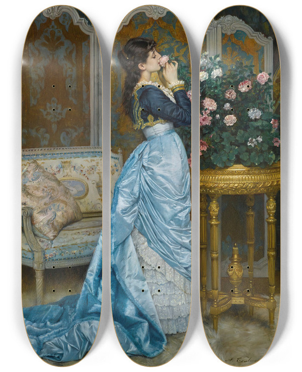 Triptych art skateboard deck of Auguste Toulmouche Day Dreaming by Auguste Toulmouche (1829-1890)