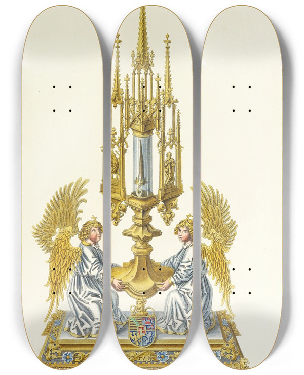 Triptych art skateboard deck of Carl Becker Kunstwerke Und Gerathschaften Des Mittelalters Und Der Renaissance Pl07 by Carl Becker (19-)