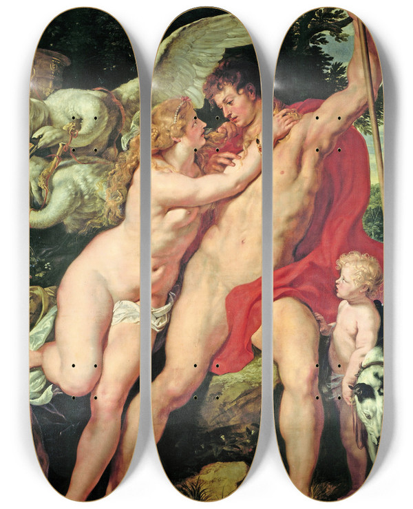 Triptych art skateboard deck of Peter Paul Rubens Venus And Adonis_1 by Peter Paul Rubens (1577-1640)