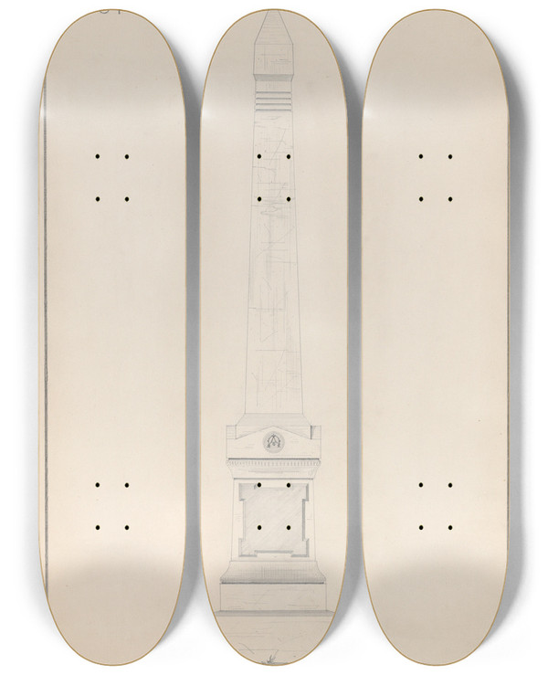 Triptych art skateboard deck of Alexander Maxwell Obelisk Grave Monument No 84 by Alexander Maxwell (1838-1880)