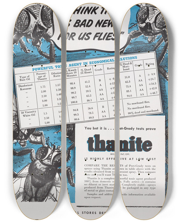 Triptych art skateboard deck of Hercules Incorporated Advertisement For Hercules Thanite by Hercules Incorporated (20-)