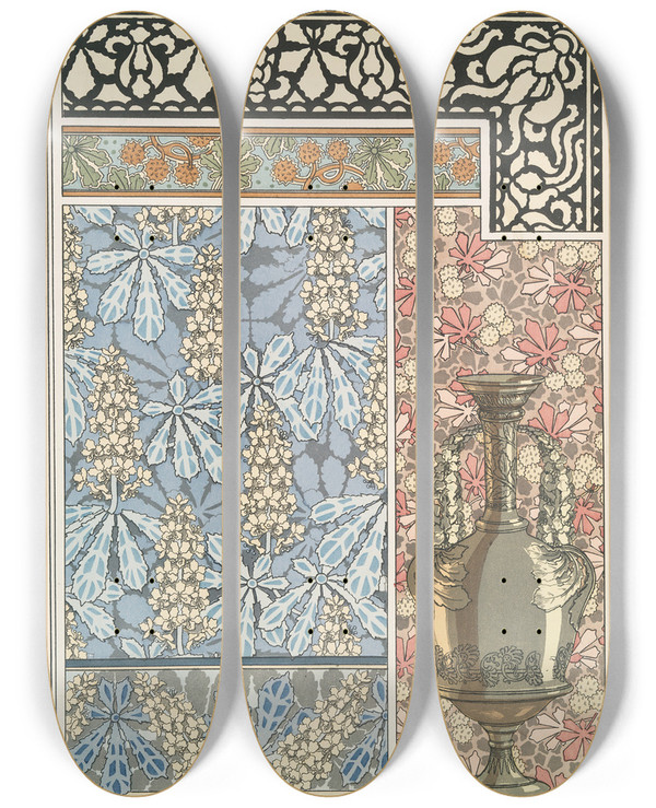 Triptych art skateboard deck of Maurice Pillard Verneuil Marronnier 3 by Maurice Pillard Verneuil (1869-1942)