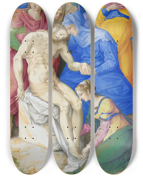 Triptych art skateboard deck of Giulio Clovio The Lamentation by Giulio Clovio (1498-1578)