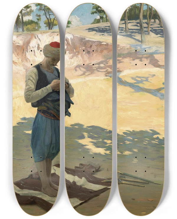 Triptych art skateboard deck of Stefano Farneti Praying by Stefano Farneti (1855-1926)