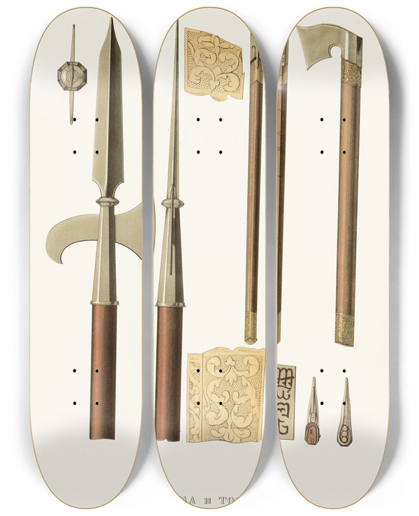 Triptych art skateboard deck of Fedor Grigoryevich Solntsev Alebarda I Topor by Fedor Grigoryevich Solntsev (1801-1892)