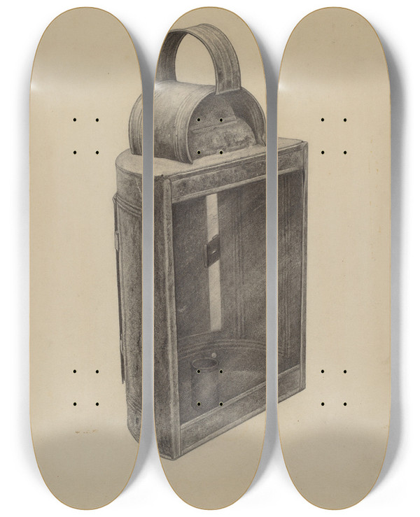 Triptych art skateboard deck of Samuel W Ford Hand Lantern by Samuel W Ford
