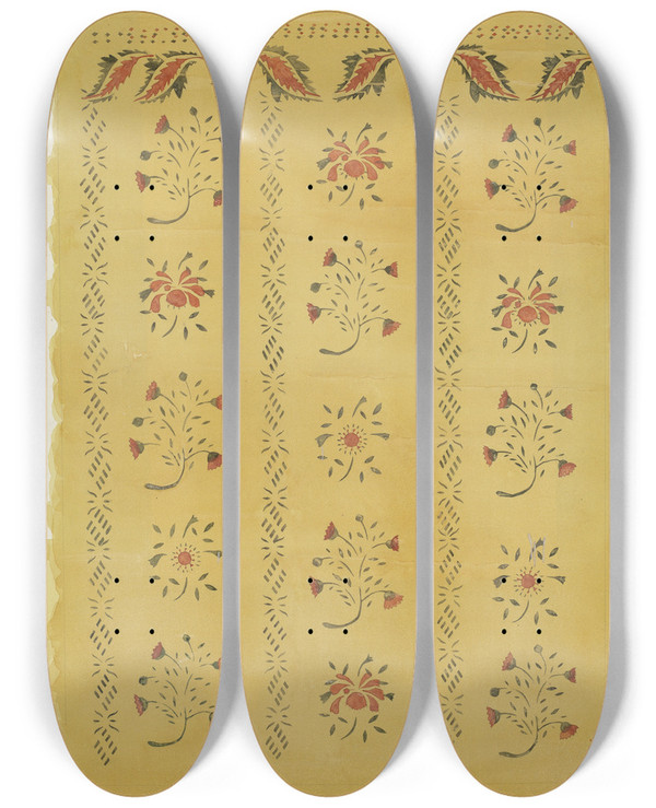 Triptych art skateboard deck of Mildred E Bent Stencilled Wall_1 by Mildred E Bent