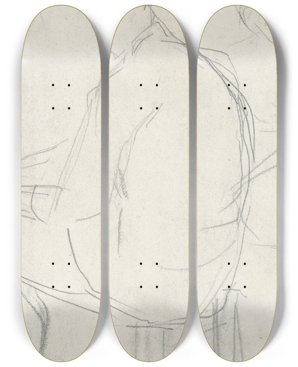 Triptych art skateboard deck of Georges Seurat Man Seated On Astool by Georges Seurat (1859-1891)