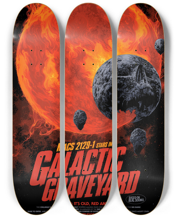Triptych art skateboard deck of Nasa Galactic Graveyard by NASA (1958)