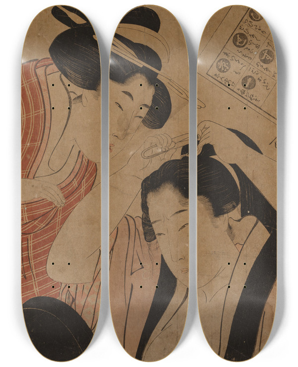 Triptych art skateboard deck of Kitagawa Utamaro No Title_5 by Kitagawa Utamaro (1753-1806)