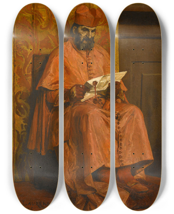 Triptych art skateboard deck of Jeanpaul Laurens Le Cardinal by Jean-Paul Laurens (1838-1921)