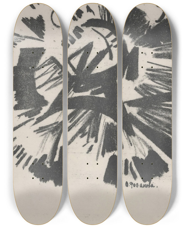 Triptych art skateboard deck of Olga Vladimirovna Rozanova Illustration From Explodity by Olga Vladimirovna Rozanova (1886-1918)