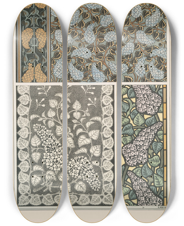 Triptych art skateboard deck of Maurice Pillard Verneuil Lilas 3 by Maurice Pillard Verneuil (1869-1942)