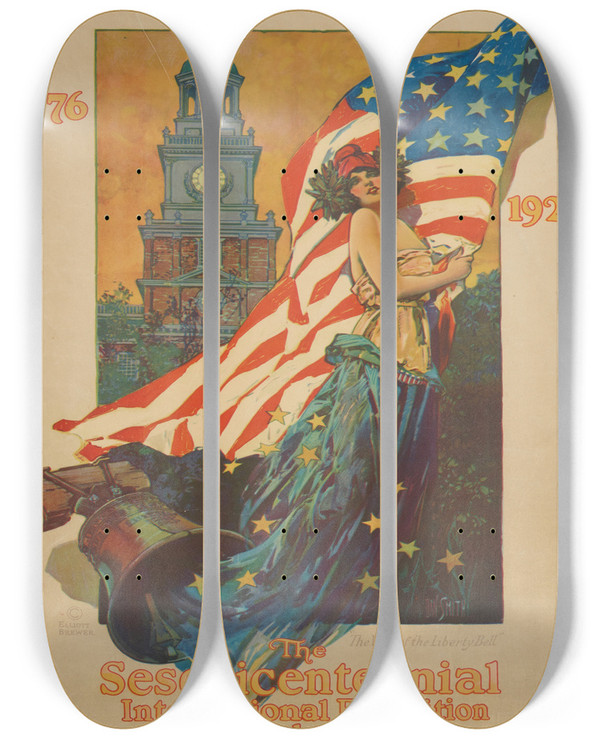 Triptych art skateboard deck of Dan Smith Sesquicentennial International Exposition_2 by Dan Smith (1835-1934)