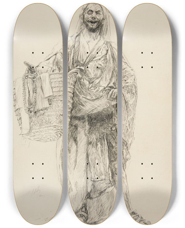 Triptych art skateboard deck of Edwin Austin Abbey Autolycus Act Iv Scene Ii The Winterstale by Edwin Austin Abbey (1852-1911)