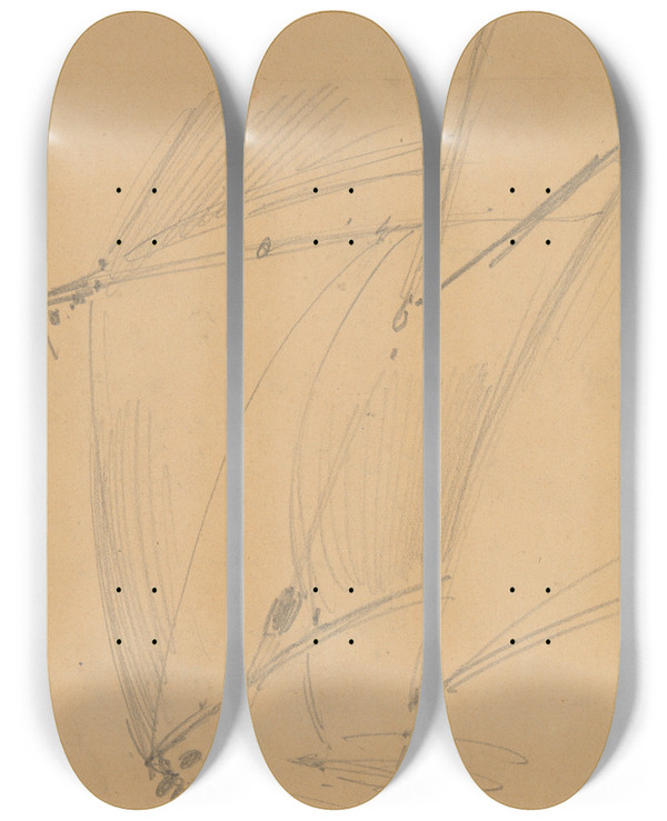 Triptych art skateboard deck of John Singer Sargent Sails by John Singer Sargent (1856-1925)