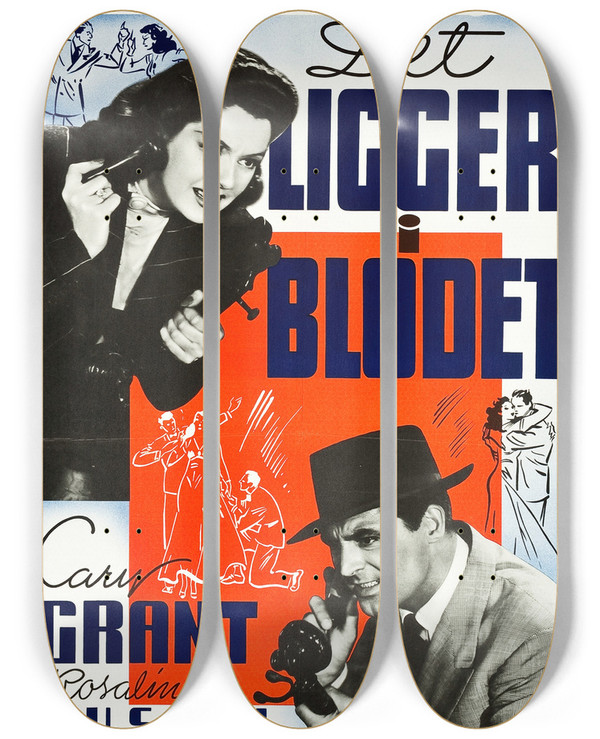Triptych art skateboard deck of Eric Rohman His Girl Friday by Eric Rohman (1891-1949)