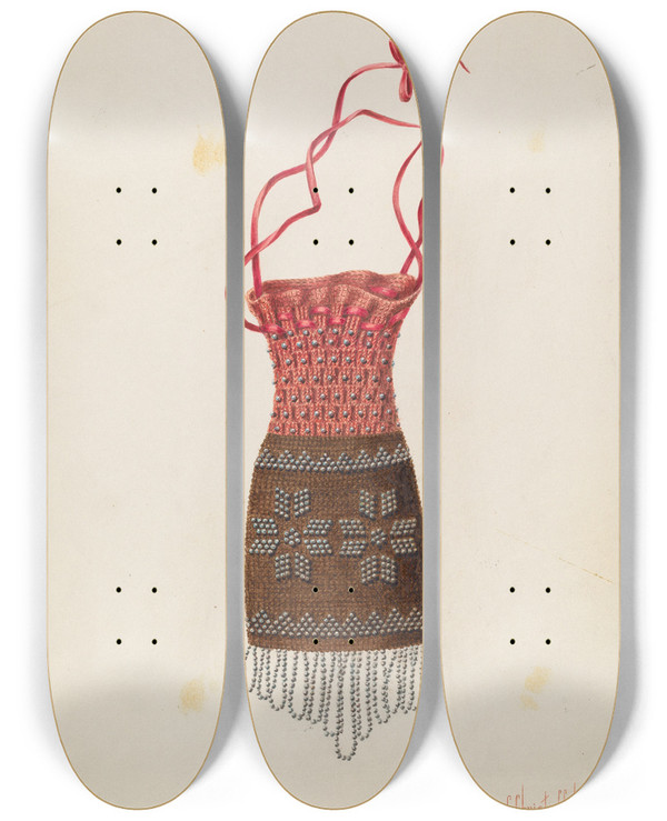 Triptych art skateboard deck of Cornelius Christoffels Beaded Coin Purse by Cornelius Christoffels (1879-1960)