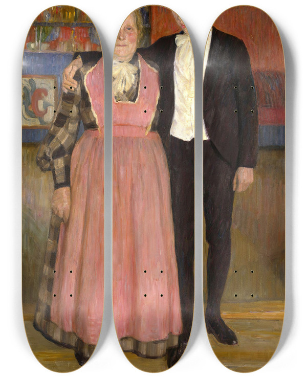 Triptych art skateboard deck of Erik Werenskiold Old Nanny by Erik Werenskiold (1855-1938)