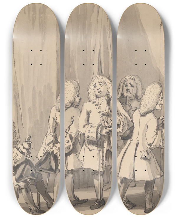 Triptych art skateboard deck of John Thomas Smith The Eleventh Hour by John Thomas Smith (1766-1833)