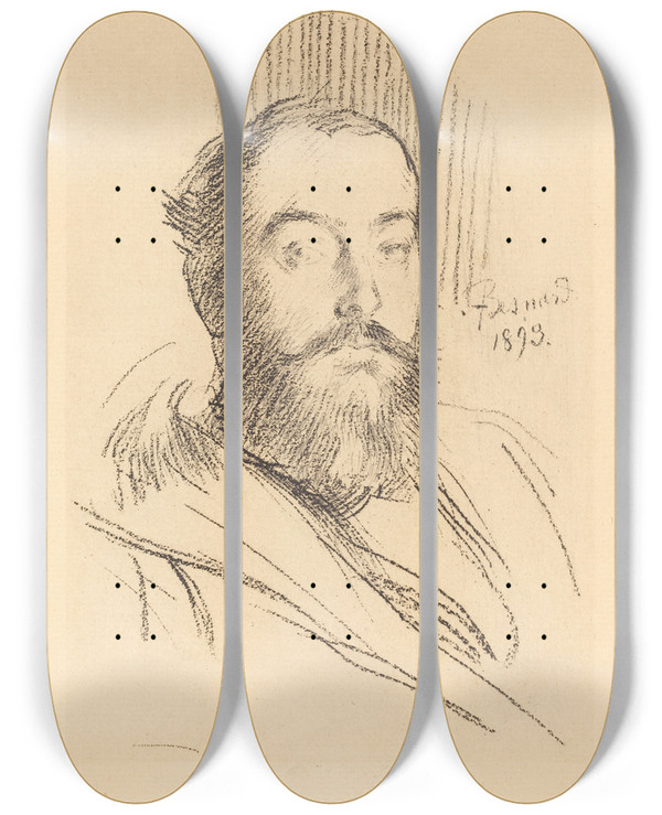 Triptych art skateboard deck of Albert Besnard Selfportrait_1 by Albert Besnard (1849-1934)