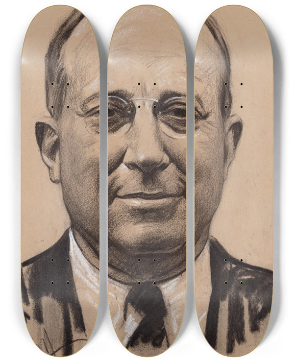 Triptych art skateboard deck of Samuel Johnson Woolf Eugene Isaac Meyer by Samuel Johnson Woolf (1880-1948)