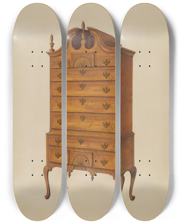 Triptych art skateboard deck of Leonard Battee Highboy by Leonard Battee