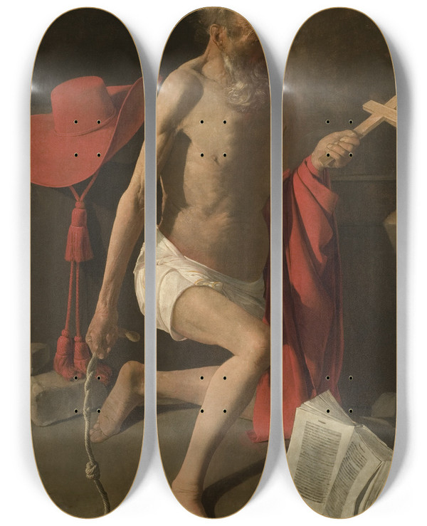 Triptych art skateboard deck of Georges De La Tour The Penitent St Jerome by Georges de La Tour (1593-1652)