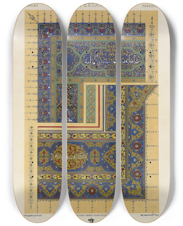 Triptych art skateboard deck of Auguste Racinet Persan 5 by Auguste Racinet (1825-1893)