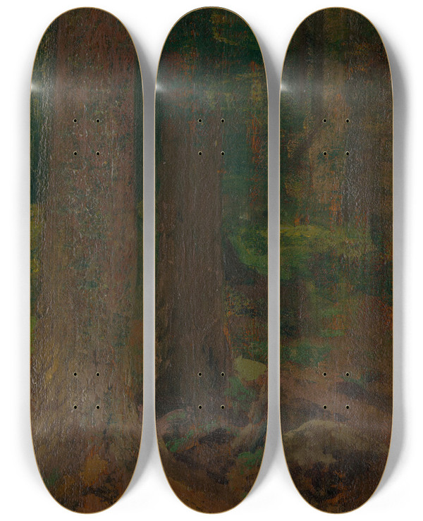 Triptych art skateboard deck of Ferdinand Katona Study Of Forest by Ferdinand Katona (1864-1932)