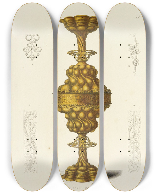 Triptych art skateboard deck of Carl Becker Kunstwerke Und Gerathschaften Des Mittelalters Und Der Renaissance Pl72 by Carl Becker (19-)
